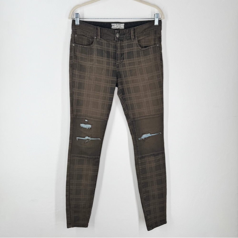 Free People Brown Faded Plaid Distressed Skinny Jeans Women’s Size 27